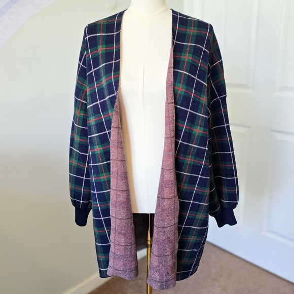 crown & ivy Sweaters - Crown & Ivy | Medium | Plaid Drop Shoulder Cuffed Sleeve Cardigan